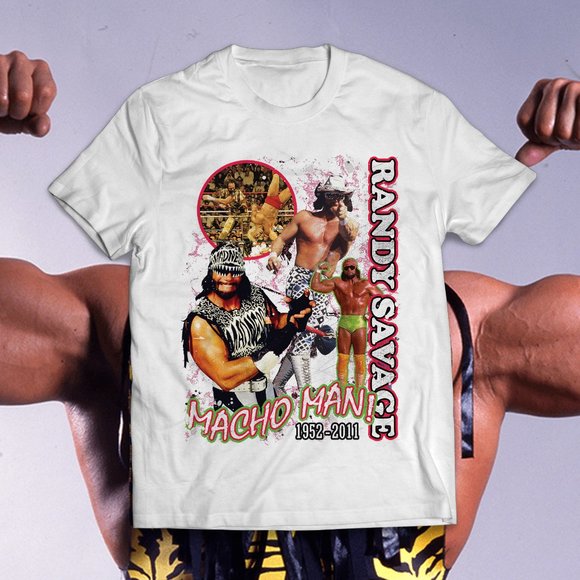 Vintage Style Macho Man Randy Savage White Tee - Picture 1 of 2